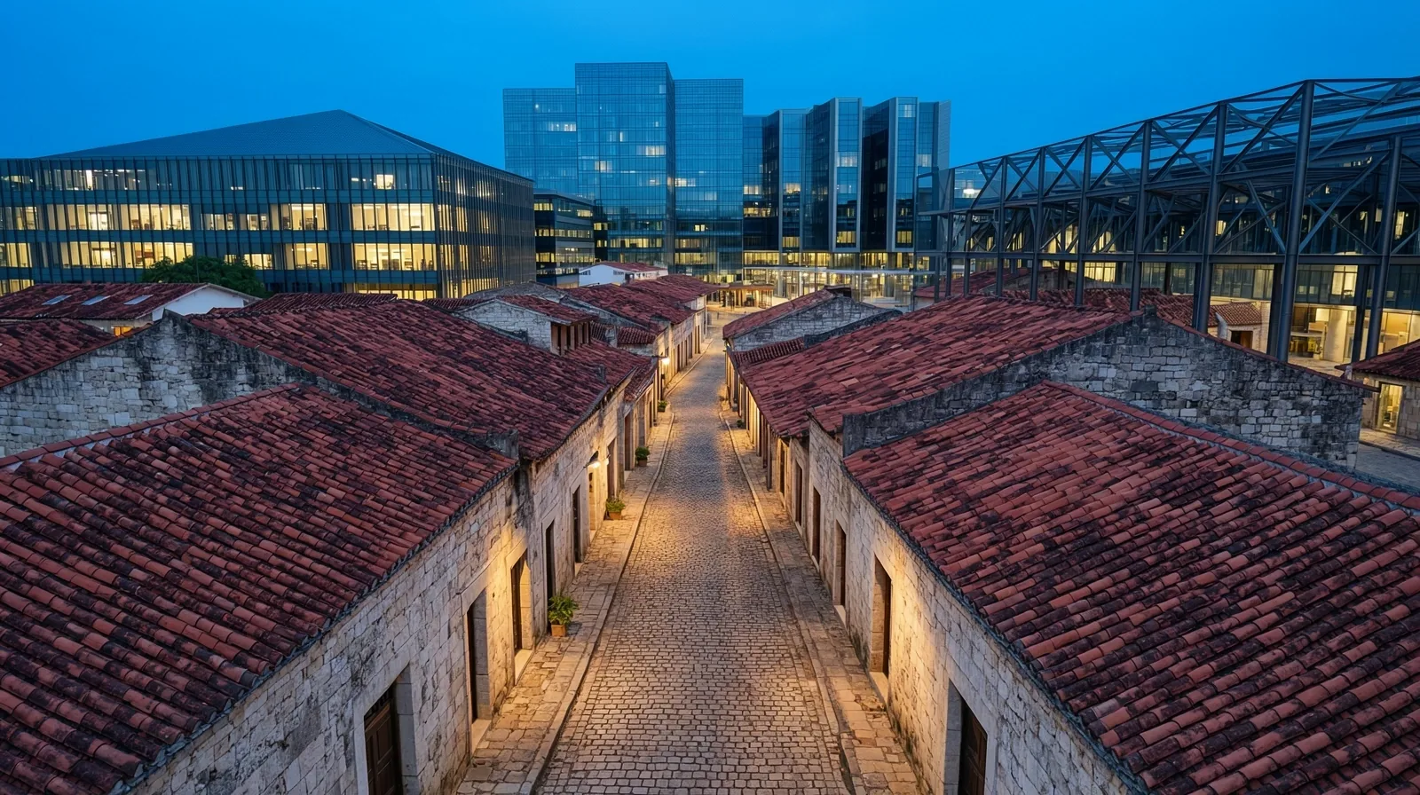 Bilbao city landscape at dusk